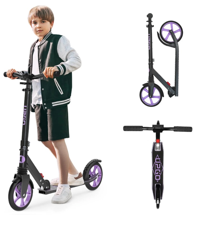 UPGO Kick Scooter for Ages 6+, Kids, Teens & Adults, 240 LB Max Load, Foldable, 8-Inch Wheels,Purple