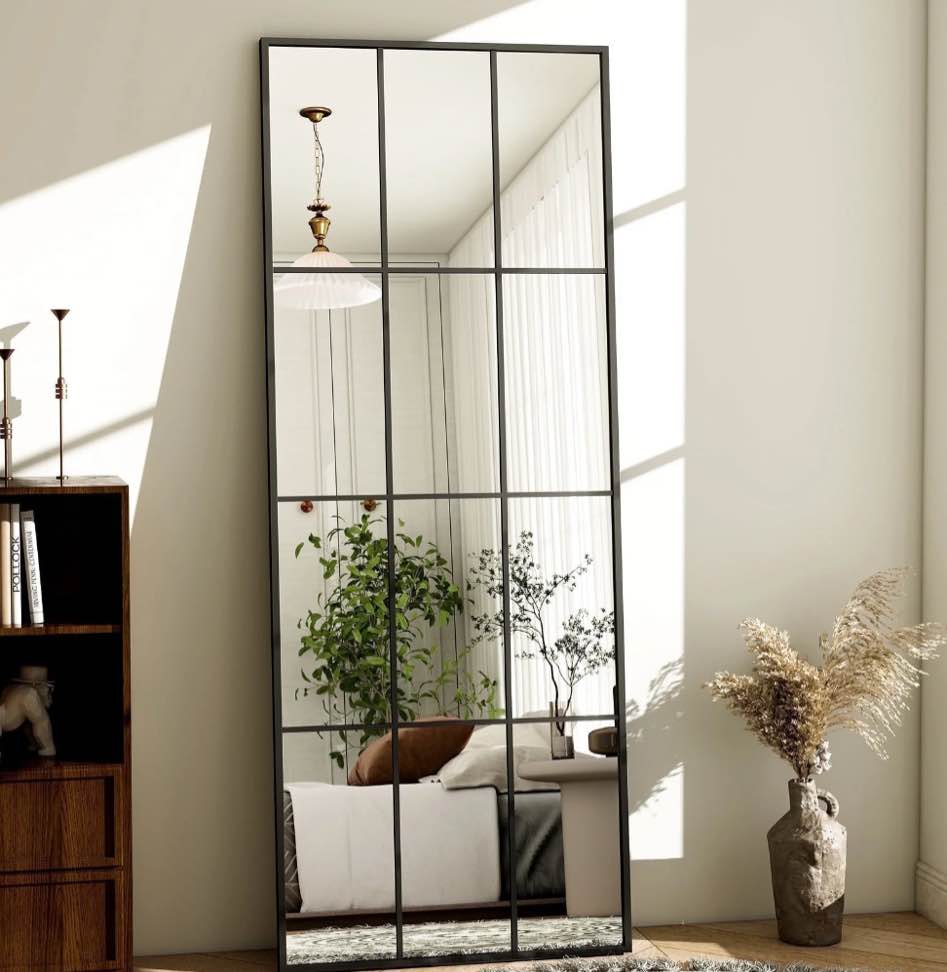 BEAUTYPEAK 24"x65" Full-Length Windowpane Mirror Wall-Decor Mirror,Black