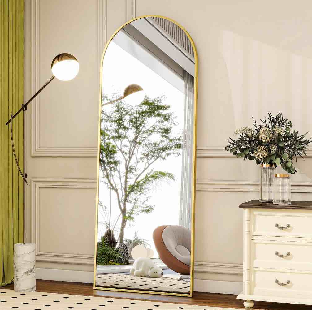 BEAUTYPEAK 64"x 21" Full Length Mirror Arched Standing Floor Mirror Full Body Mirror, Gold