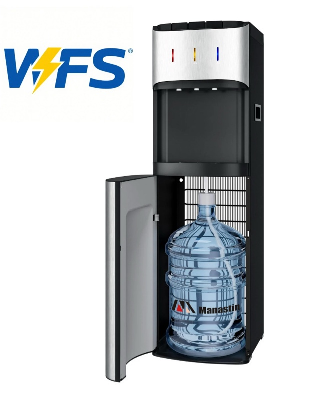 Manastin Bottom-Mounted Water Dispenser, 3 Temperatures (Hot, Cold, and Room), with Safety Lock, LED Lighting, Empty Bottle Alert, Black