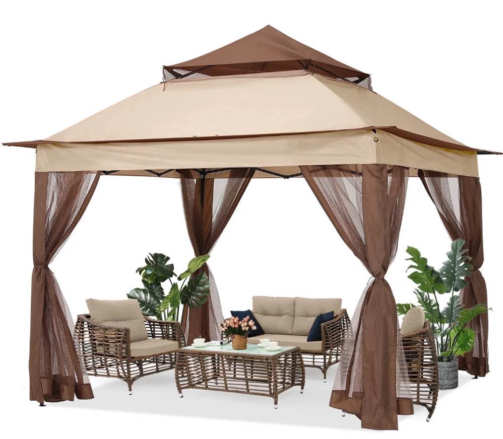 ABCCANOPY 11'x11' Gazebo Tent Outdoor Pop up Gazebo Canopy Shelter with Mosquito Netting, Khaki