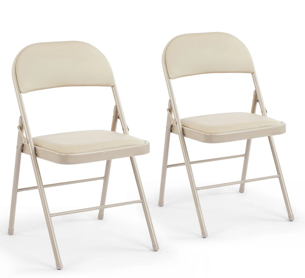 CONCETTA 2 Pack Folding Chair, Indoor Outdoor Portable Stackable Commercial Leather Padded Seat for Home, Office, Party, Kahki