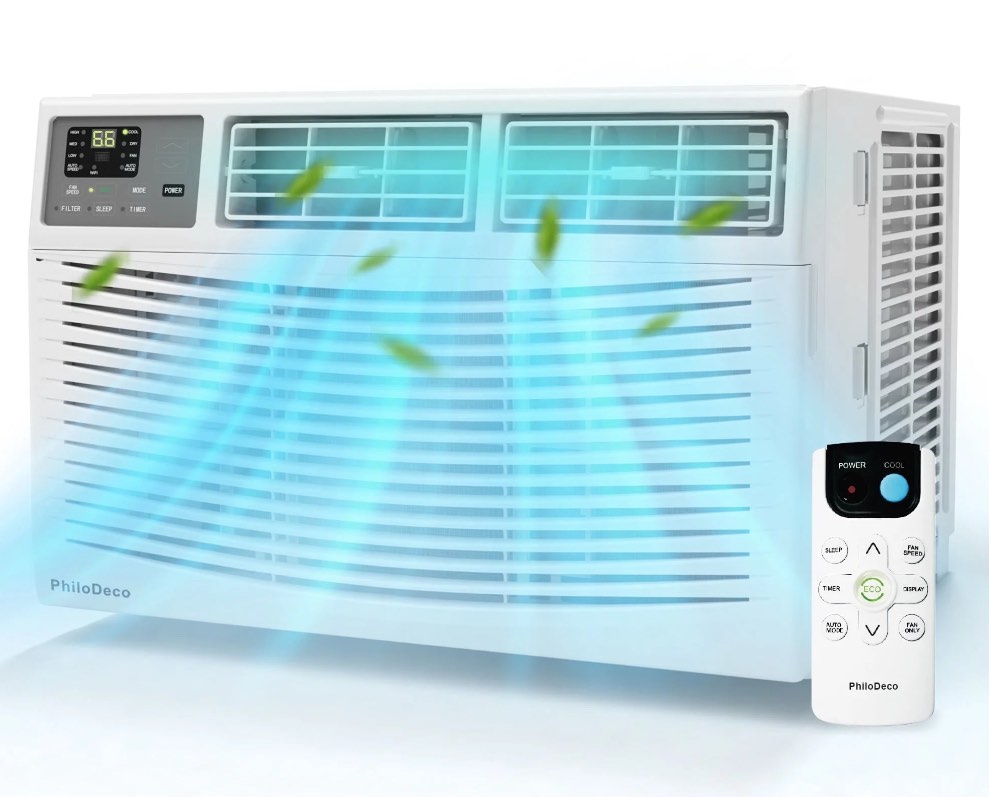 PhiloDeco 8000 BTU Window Air Conditioner 350 Sq. ft. Intelligent, LED Display Screen, with Remote Control,Ac  Can Be Used as a Dehumidifier/Fan, Operates Quietly, Energy-Saving. Timer/Sleep and ECO
