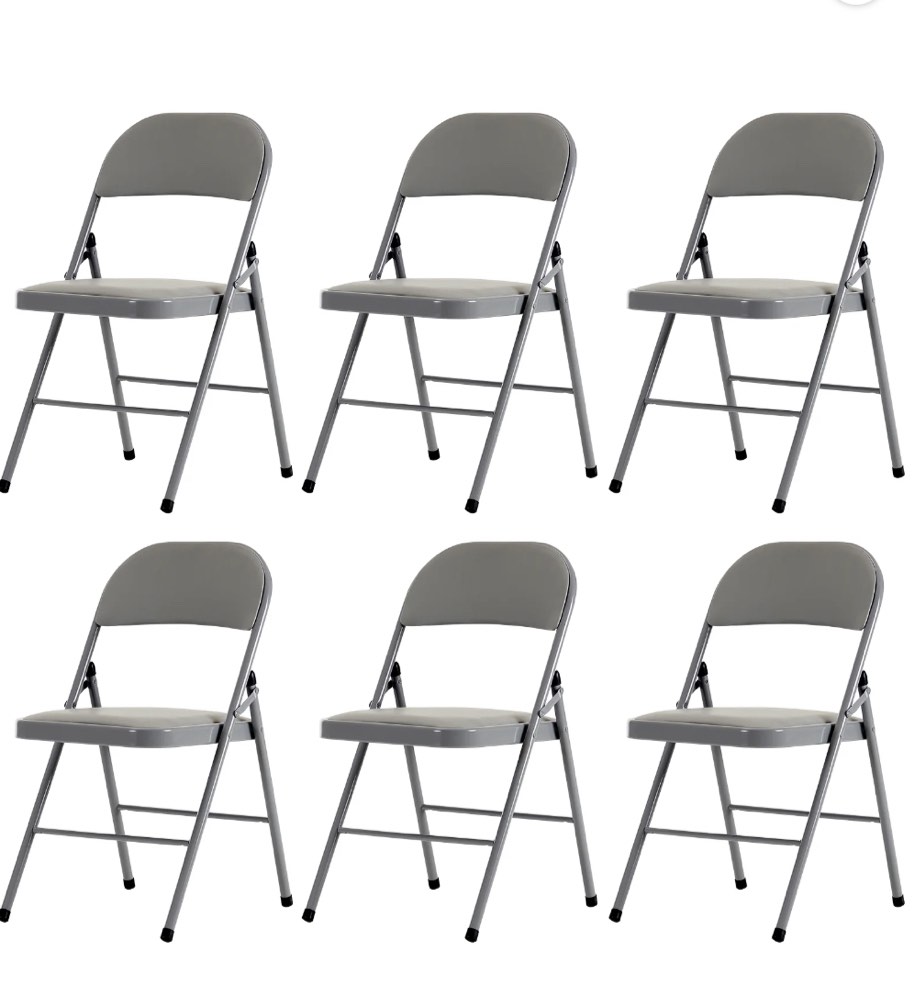 UBesGoo Set of 6 Padded Folding Chair Portable Dining Chairs Heavy Duty Party Chairs with Metal Frame Gray