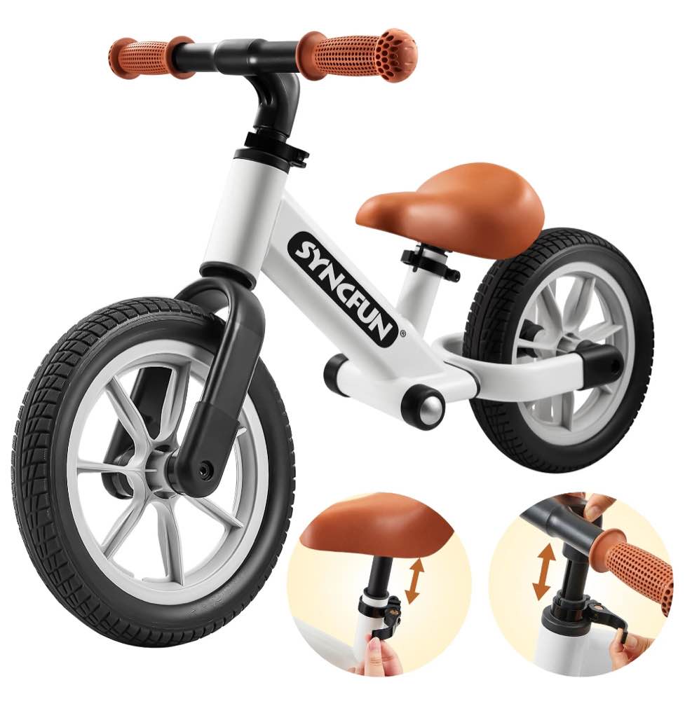 Syncfun Balance Bike 2 Year Old 12" Toddler bike for Kids Age 18 Months to 5 Years Old No Pedal Adjustable Riding Toys with Anti-Skid Tires, Boys & Girls Gifts for Birthday Christmas, White