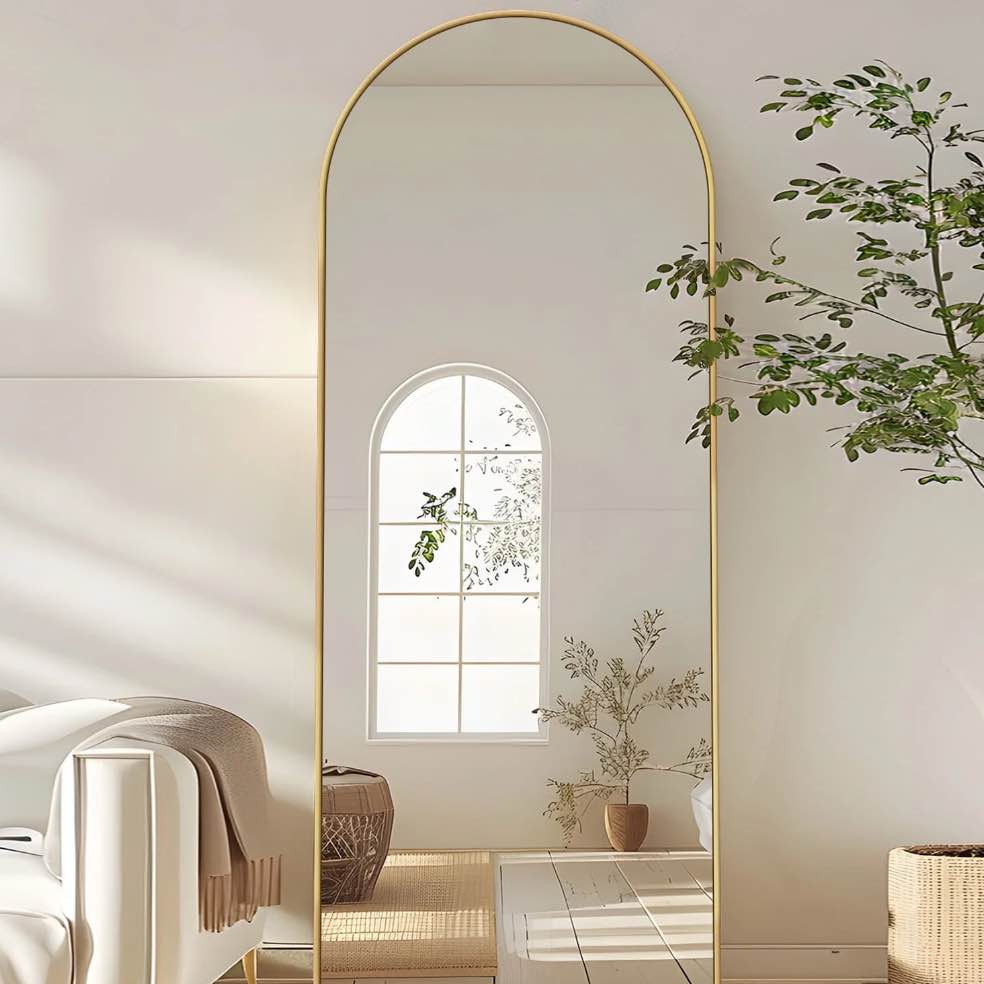 Antok Arched Full Length Floor Mirror 58"x18" Full Body Mirror with Stand, for Bedroom, Living Room, Cloakroom, Gold