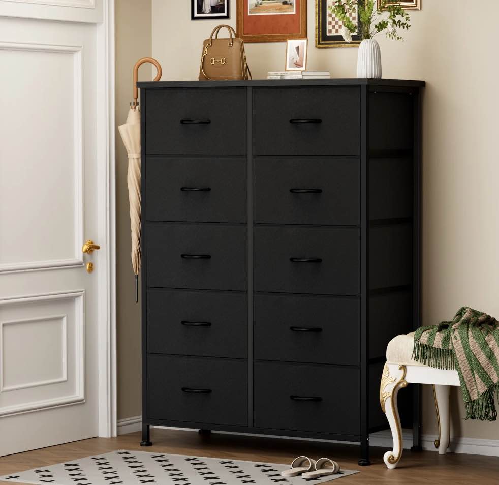 CONCETTA 10-Drawer Fabric Dresser Storage Chest for Bedroom, Closet, Entryway, Storage Furniture for Adults, Black