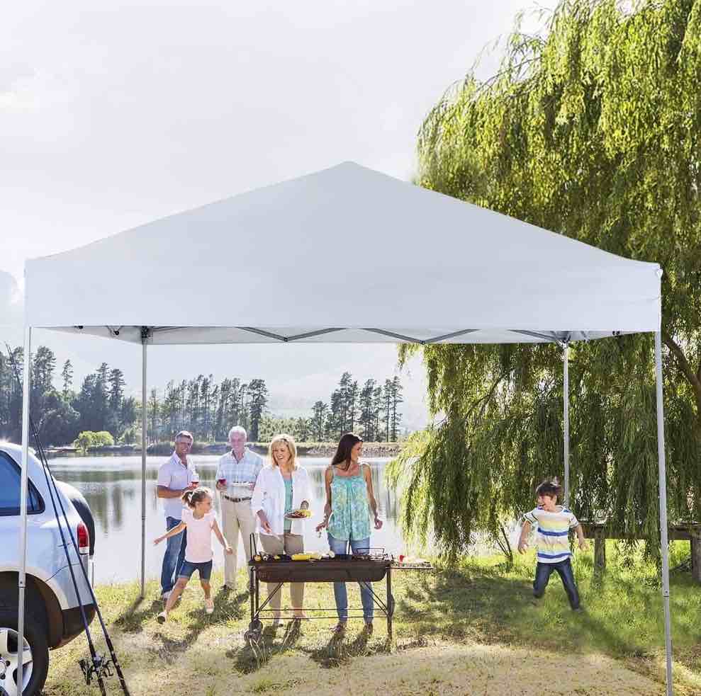 GVDV 10 ft x 10 ft Easy Pop up Outdoor Canopy Tent, Straight Legs Instant Canopy for Outside with Carrying Bag, White
