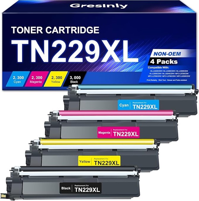Toner Cartridge High Yield 4-Pack with Chip Compatible for Brother TN229 TN229XL Toner Cartridges MFC-L3720CDW L3780CDW HL-L3280CDW L3220CDW L3300CDW Printers TN229 TN-229 TN229XXL