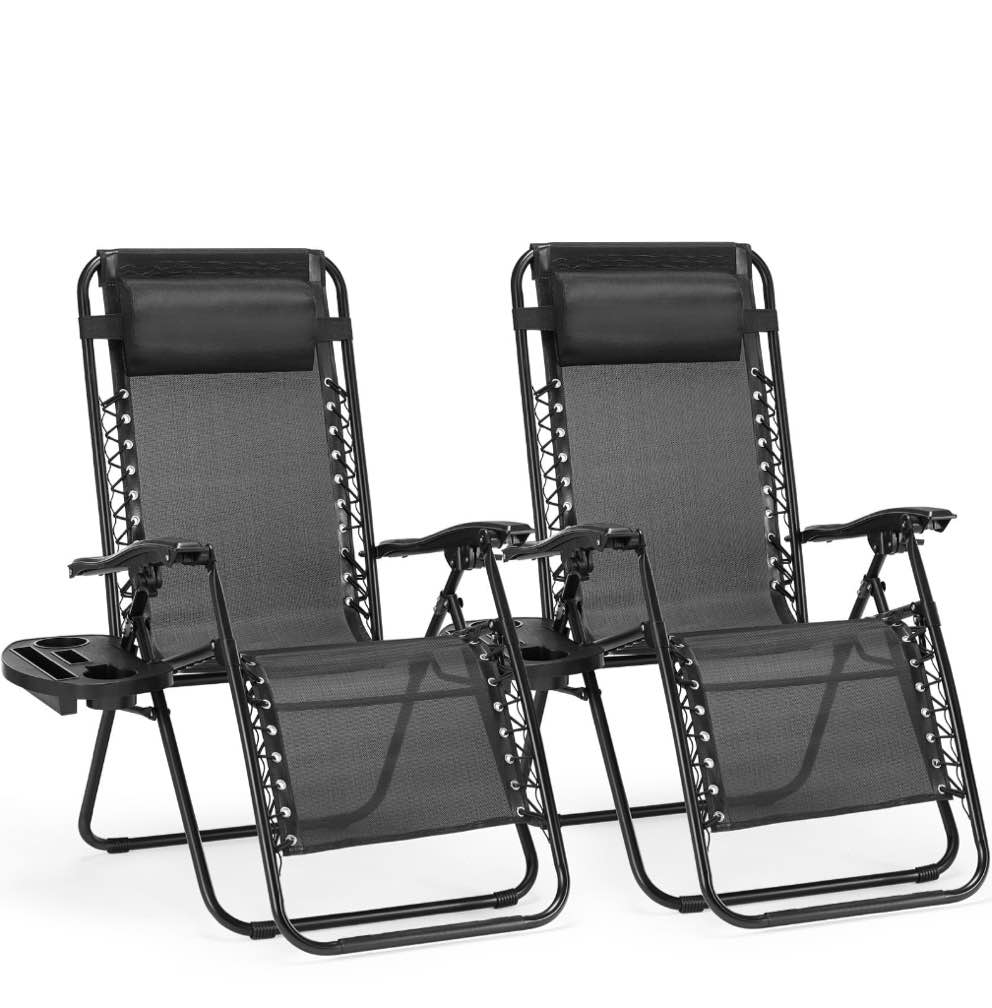 CONCETTA 2 Zero Gravity Lounge Chairs, Foldable Reclining Camping for Patio, Lawn, Beach, Black