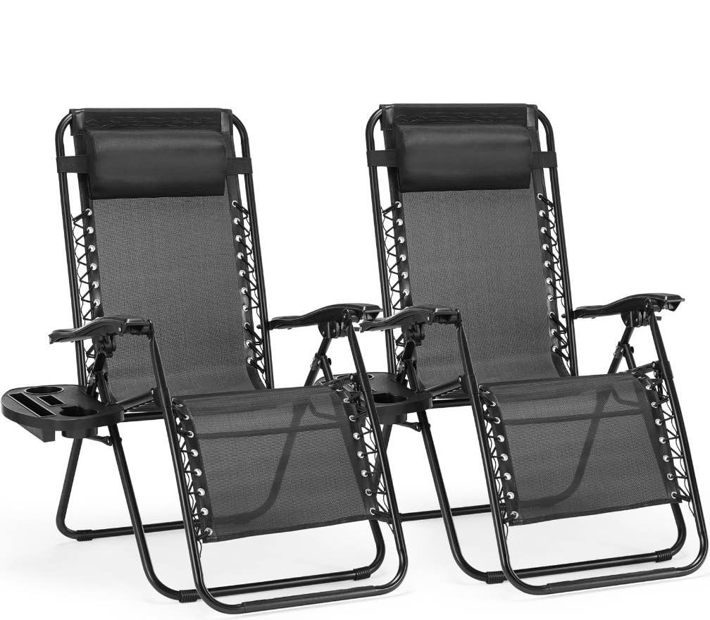 CONCETTA 2 Zero Gravity Lounge Chairs, Foldable Reclining Camping for Patio, Lawn, Beach, Black