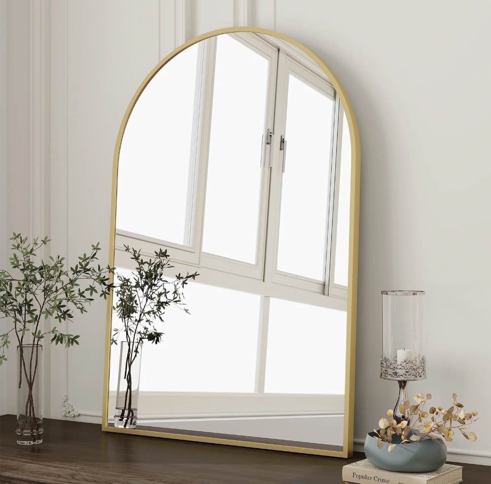 BEAUTYPEAK 20"x 30" Bathroom Mirror Wall Vanity Arched Mirror, Gold, Crown Shape