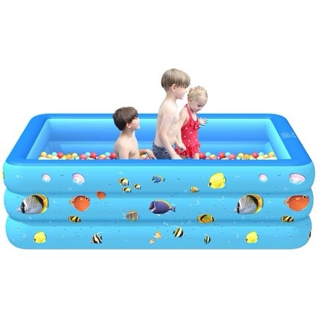 inflatable pool durable thickened blow up kiddie pool for kids toddlers and adults bpa-free family swimming pool 6.9 x 5 x 1.8 ft blue