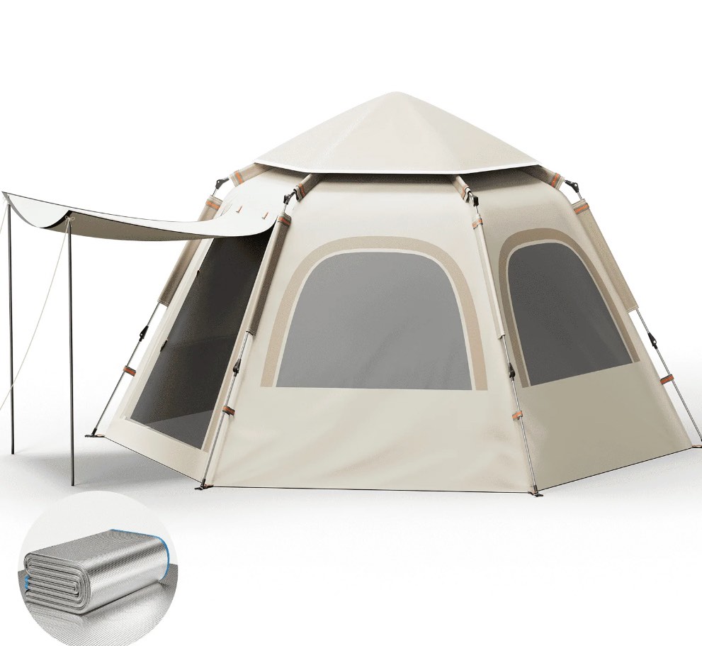 4-6 Person Tents for Camping,Instant Tent with Camping Ground Mat Camping Tent with Removable Rainfly and Carry Bag, White