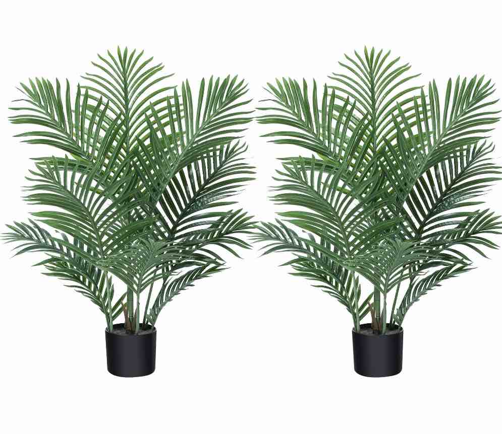 2 Pack 3 Feet Fake Majesty Palm Plant Artificial Majestic Palm Faux Ravenea Rivularis in Pot for Indoor Outdoor Home Office Store, Great Housewarming Gift, Set of 2