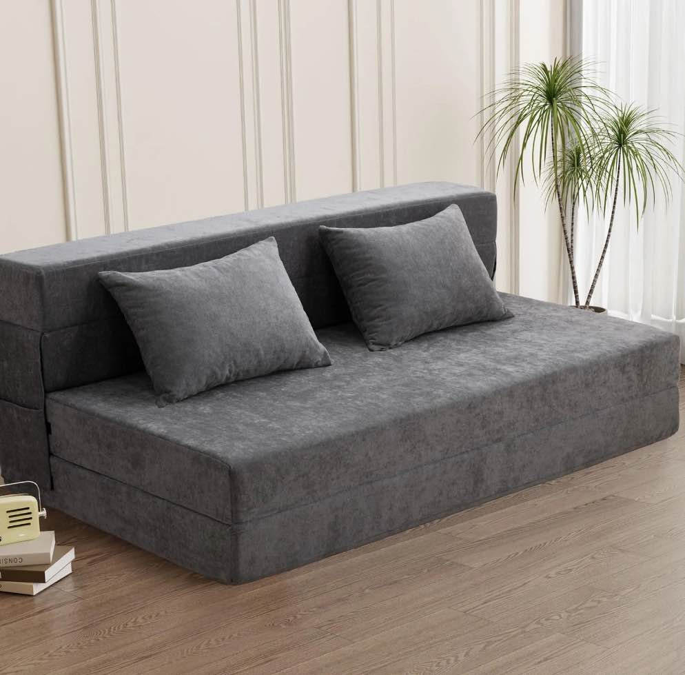 KAMOMA Folding Sofa Bed Convertible Sleeper Foldable Floor Mattress Lazy Sofa Queen Size, Adult, Gray