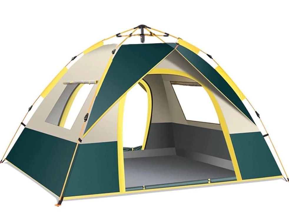 Pop up Canopy Instant Camping Tent, 2-4 Person Family Tents for Camping with Door & 3 Windows, Anti-UV Waterproof Easy Setup Camping Tent for Beach Camping Hiking Outdoor Backpacking, Dark Green