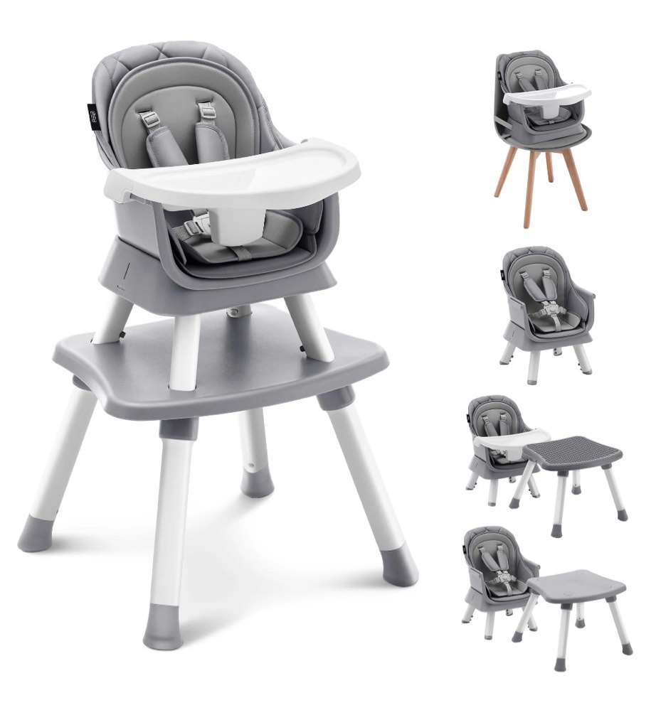 harppa 8 in 1 baby high chair, convertible highchair for babies and toddlers, gray