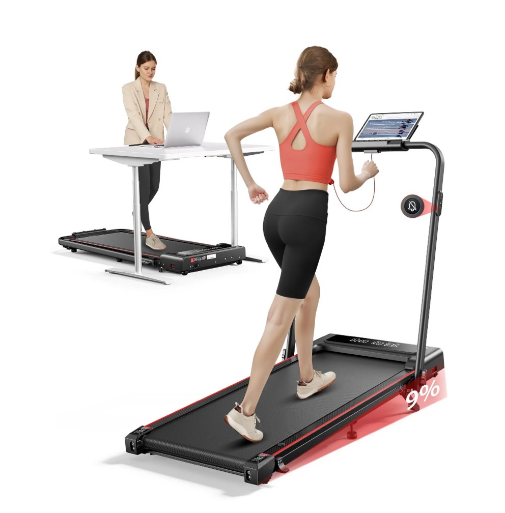 Toputure 2.5HP Treadmill with 9% Incline, 2 in 1 Under Desk Walking Pad, 12 Sports Modes Quiet Treadmill with Remote Control, APP, Dual LED Touch Screens for Home/Office