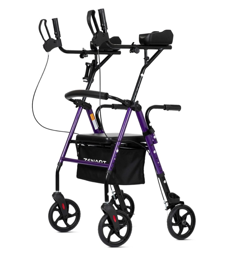 ZENART Upright Rollator Walker for Seniors, Foldable Stand up Rolling Mobility aids with Padded Seat,Purple