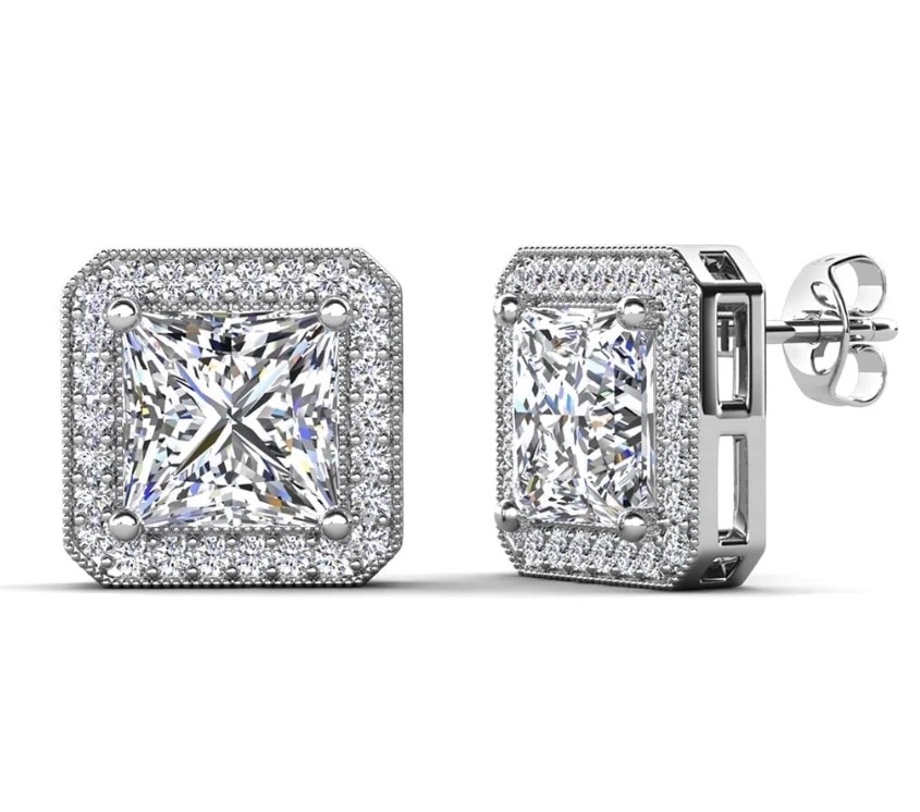 Cate & Chloe Mariah 18k White Gold Plated Halo Stud Earrings with Simulated Diamonds Gift for Women