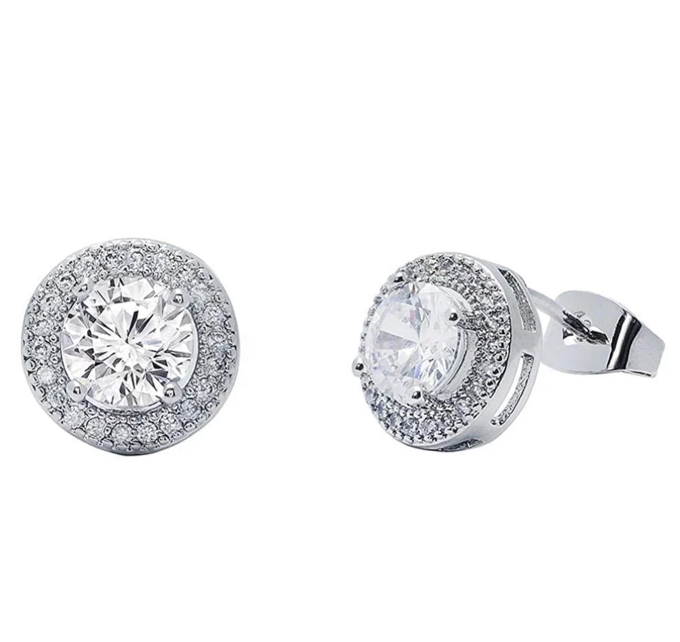 Cate & Chloe Mariah 18k White Gold Plated Halo Stud Earrings with Simulated Diamonds Gift for Women