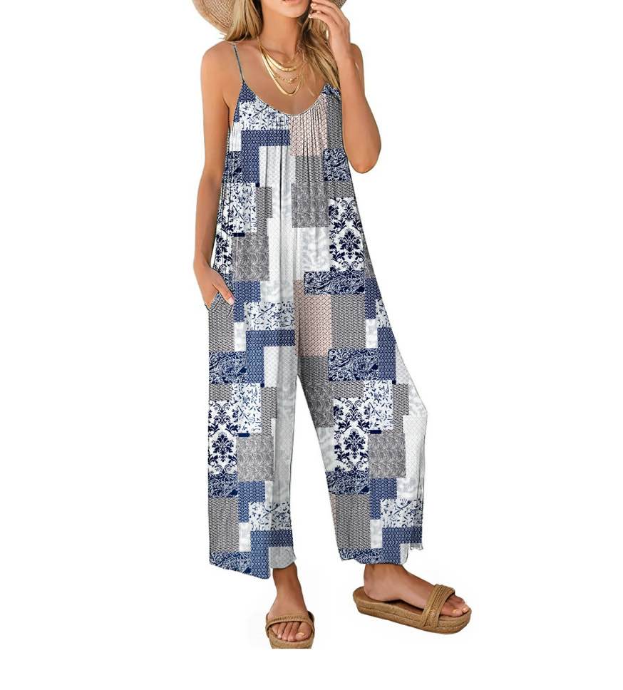 Fantaslook Jumpsuits for Women Casual Sleeveless Spaghetti Strap Rompers Boho Wide Leg Jumpsuits Overalls Dressy Trendy Outfits Clothes
