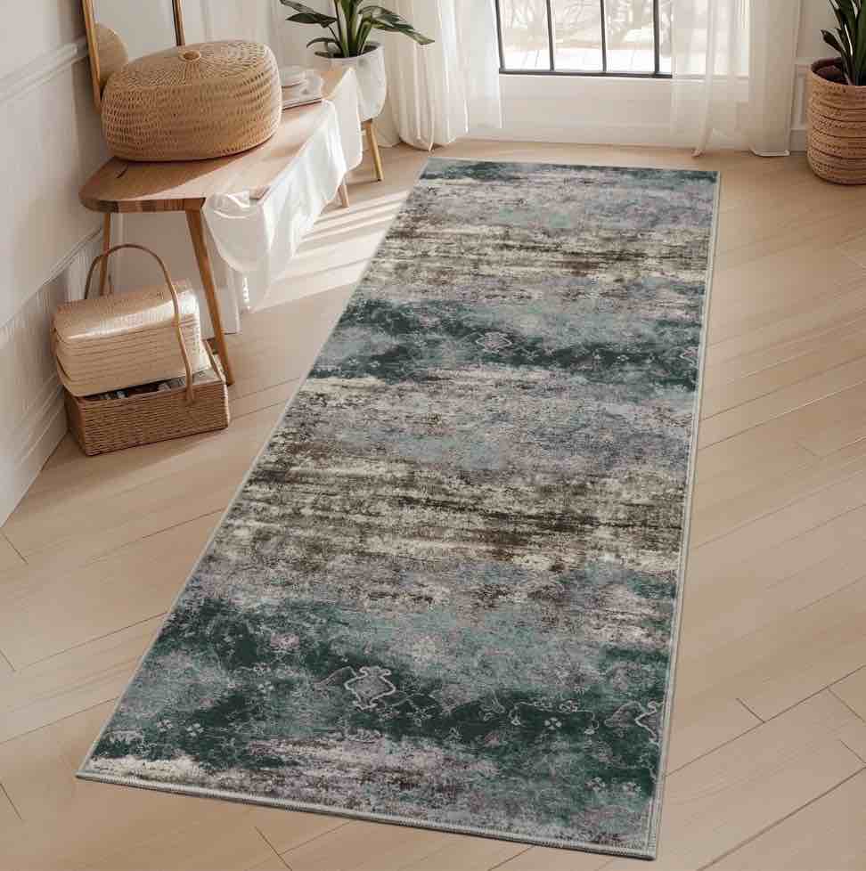 VUNATE 2'x6' Runner Rugs Machine Washable Rugs Soft Abstract Vintage Distressed Carpet Indoor Runners Rugs for Floor Hallway Kitchen Runner Bath Runners Laundry Room Rug Bedside Entry Rug Teal