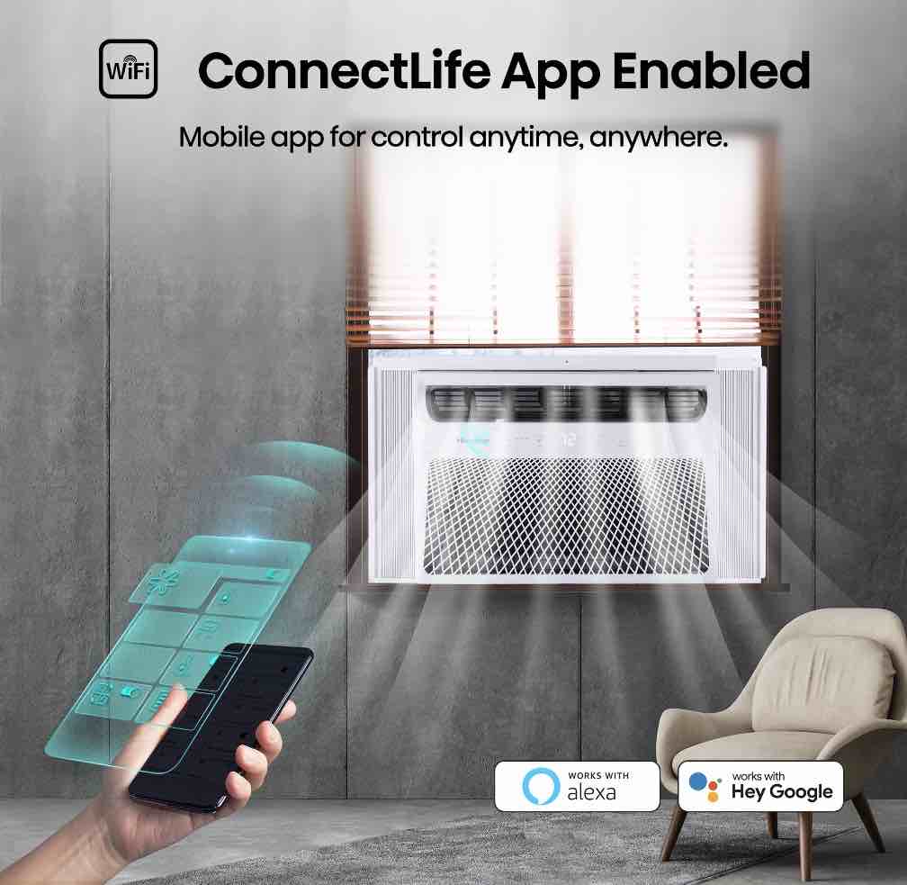 Hisense 10,000 BTU Window Air Conditioner 550 sq ft. Easy Clean, Easy to Install, 4-Way Air Direction, Remote Control, LED Display, Multi-Purpose Modes, ConnectLife App (WAW1025CW1W)