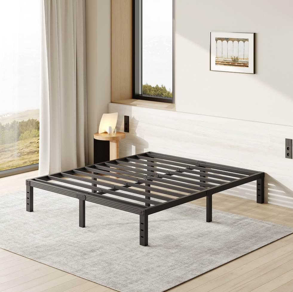 FSCHOS 12 Inch Full Size Bed Frame, Heavy Duty Metal Platform, No Box Spring Needed, Easy Assembly, Black