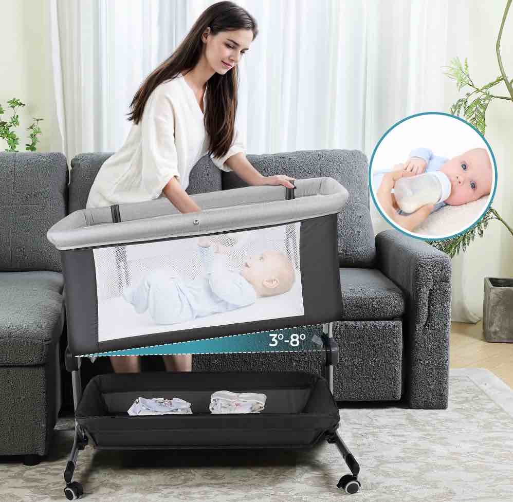 anyask portable baby bedside sleeper bassinet with waterproof mattress pad for infant newborn up to 12 month