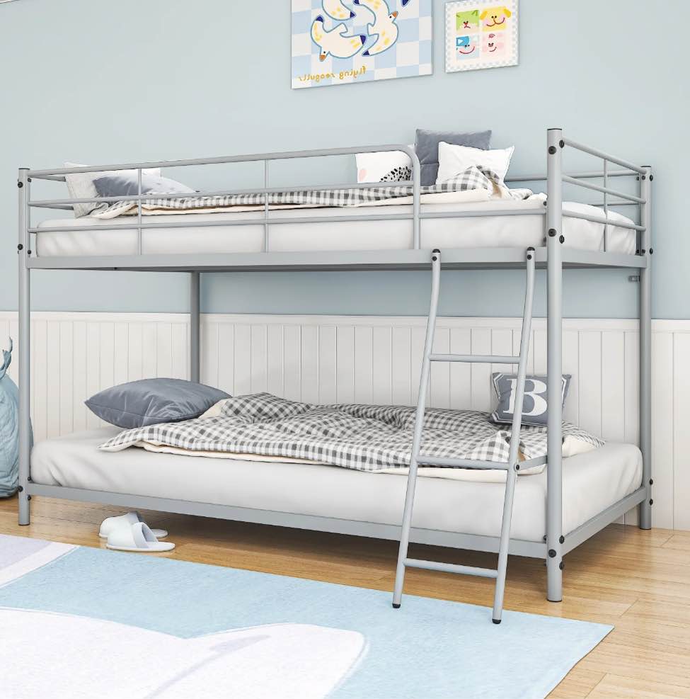 zimtown twin-over-twin low profile junior bunk bed, gray