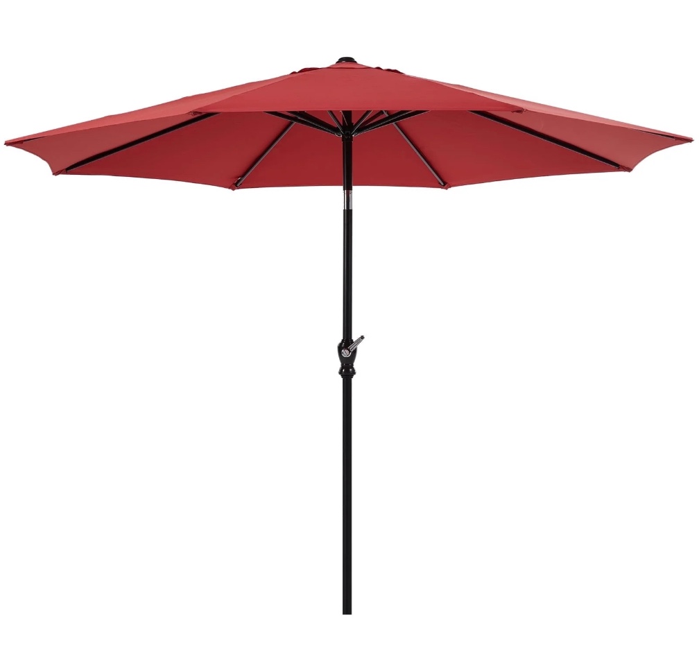 ZUNMOS 9FT Outdoor Patio Umbrella with Push Button Tilt and Crank Handle, Market Umbrella with 8 Sturdy Umbrella Ribs, UV Protection, Waterproof, Red
