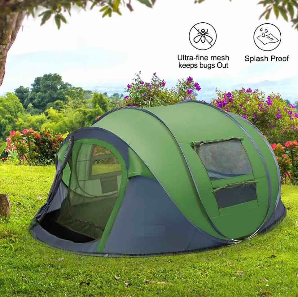 4 Person Pop Up Tents for Camping, CoPedvic Waterproof Instant Family Tents Upgraded Large Size with 2 Doors, Green