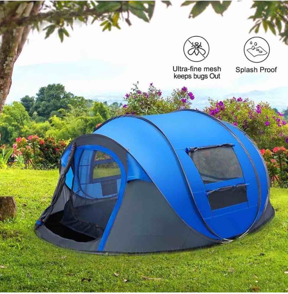 4 Person Pop Up Tents for Camping, CoPedvic Waterproof Instant Family Tents Upgraded Large Size with 2 Doors, Blue
