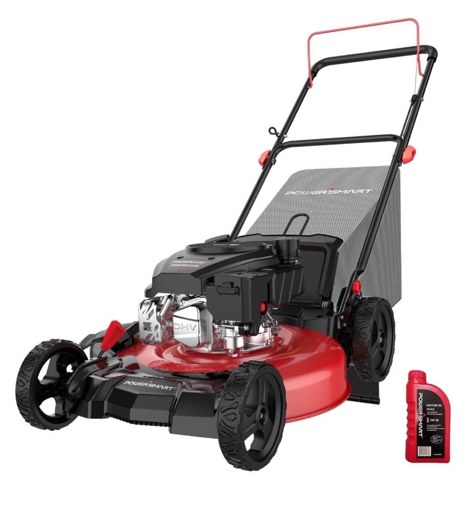 PowerSmart 21" 144cc Gas Push Lawn Mower , with 6-Position Height Adjustment, 3-in-1 Cutting