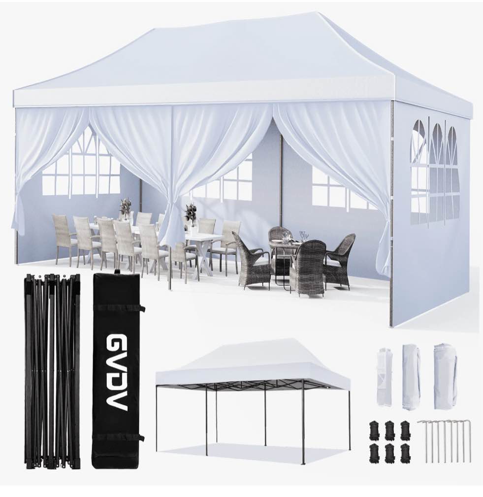 GVDV 10' x 20' Pop up Canopy Tent Party Tent Outdoor Event Instant Tent Gazebo with Removable Sidewalls and Carry Bag, White