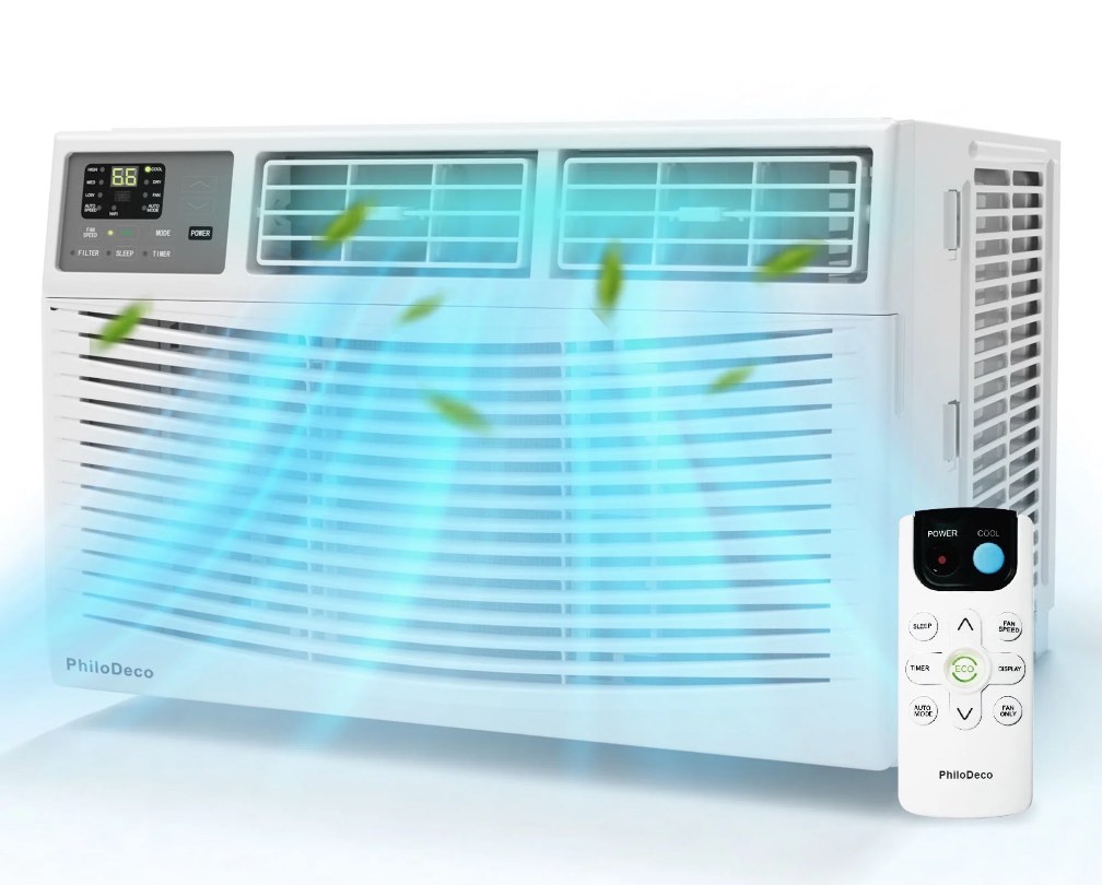 PhiloDeco 8000 BTU Window Air Conditioner 350 Sq. ft. Intelligent, LED Display Screen, with Remote Control,Ac  Can Be Used as a Dehumidifier/Fan, Operates Quietly, Energy-Saving. Timer/Sleep and ECO