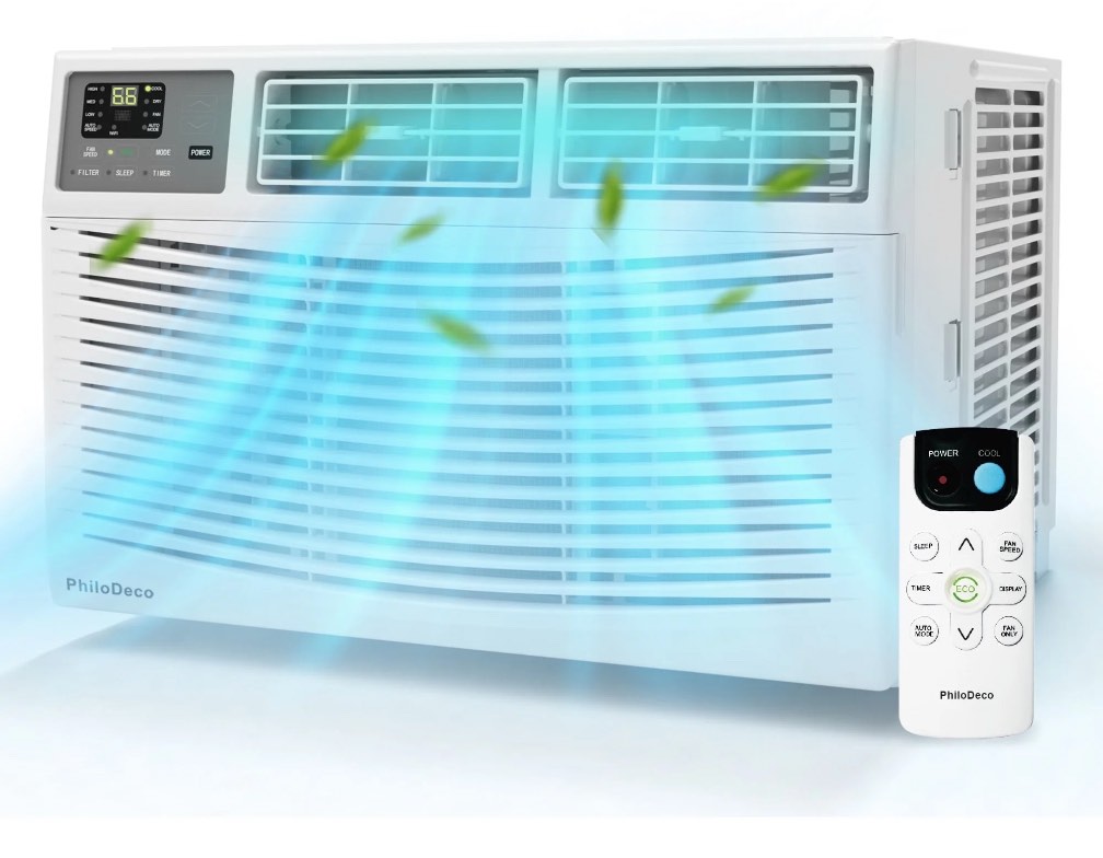 PhiloDeco 8000 BTU Window Air Conditioner 350 Sq. ft. Intelligent, LED Display Screen, with Remote Control,Ac  Can Be Used as a Dehumidifier/Fan, Operates Quietly, Energy-Saving. Timer/Sleep and ECO