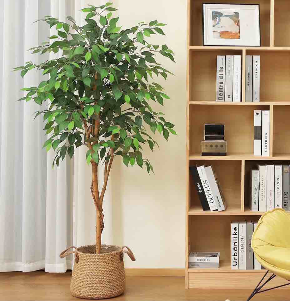 dr.planzen 5 feet artificial ficus tree, tall lifelike greenery with natural wood trunk for living room, office floor and corner decor