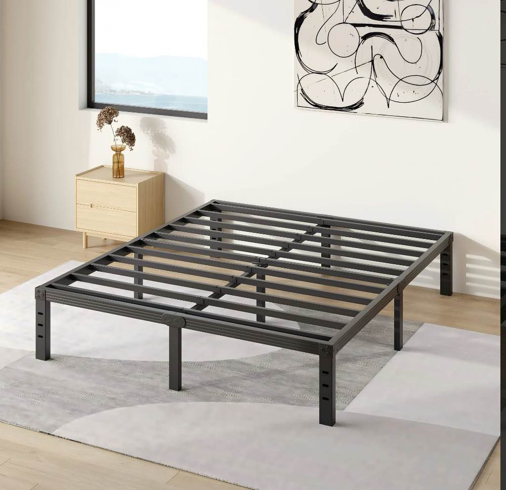 COMASACH 14 inch Queen Bed Frame, Easy Assembly, No Box Spring Needed, Heavy Duty Metal Platform Queen Size, Noise Free, Black
