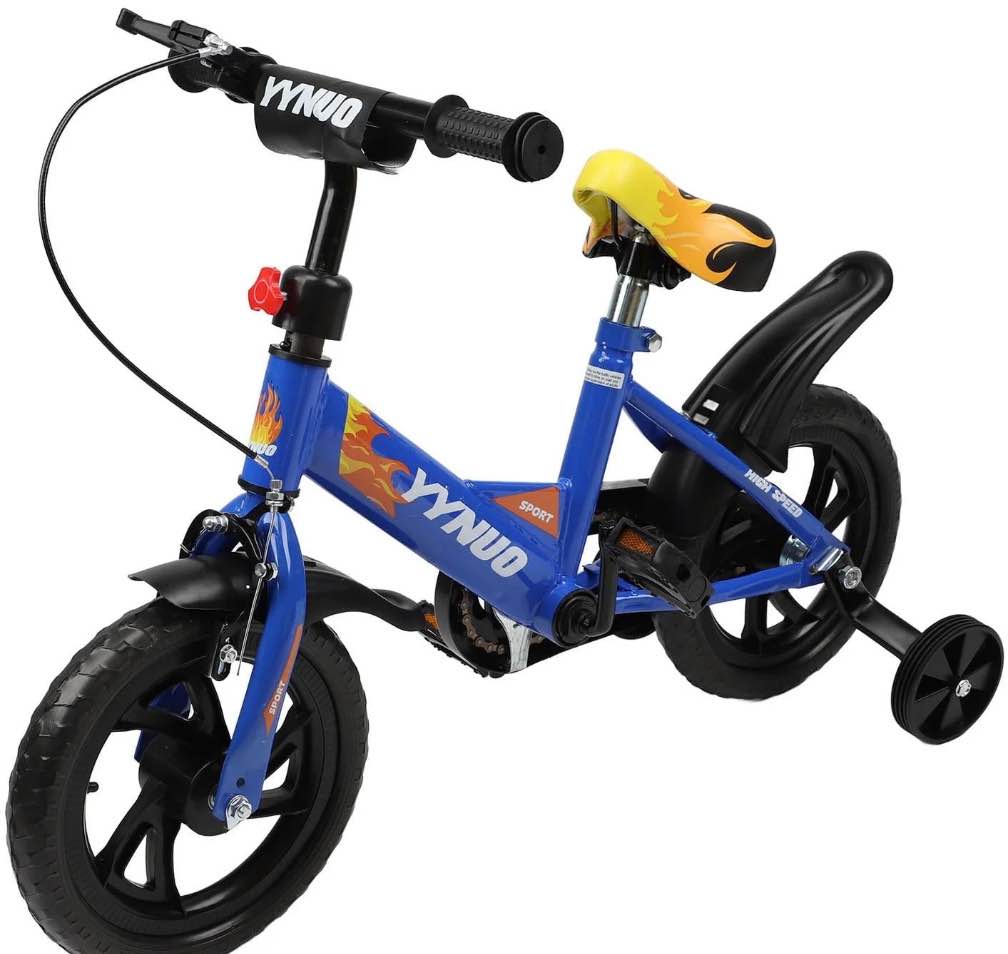 12 inch kids bike with training wheels, 2-in-1 kids bicycle with adjustable handlebar/seat, toddler bike gift for boys girls kids toddlers 1-5 yo,blue