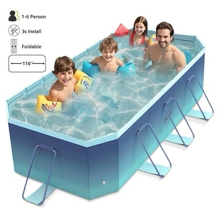 MONEHANE Foldable Swimming Pool Upgraded Non-Inflatable Metal Bracket Outdoor Above Ground Pools for Kids Adults Blue 116 X65 X22
