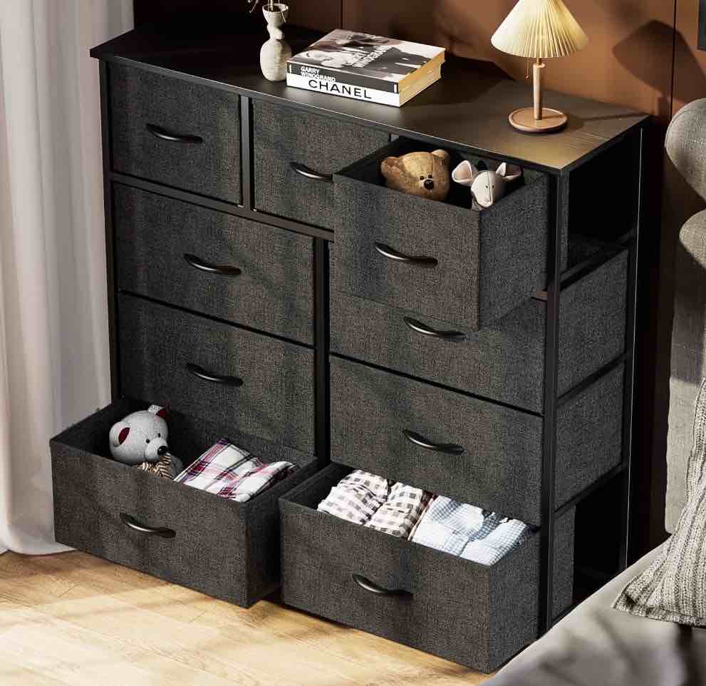 CONCETTA 9-Drawer Fabric Dresser Storage Chest for Bedroom, Closet, Storage Furniture for Adults, Black