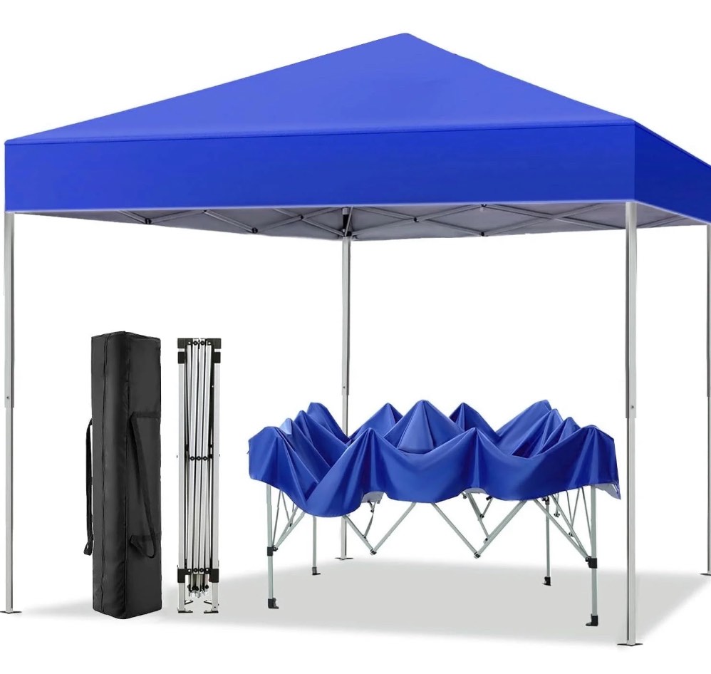 GVDV Canopy Tent, 10x10 ft Easy Pop up Outdoor Canopy Tent, Portable Straight Leg Gazebo Instant Canopy, Blue