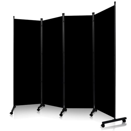 YASRKML 6FT 4 Panel Rolling Room Divider, Self-lockable Room Dividers and Folding Privacy Screens with Wheels, Partition Privacy Screens , Portable Wall Divider for Room Separation, Black