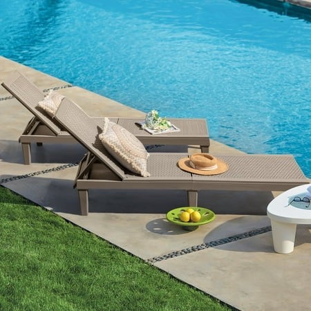 Homall 2 Pieces Patio Lounge Chair Outdoor Adjustable Chaise Lounge Chair,Loght Brown