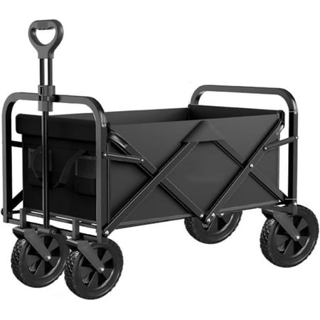 Qunler Large Collapsible Folding Wagon, 560 lbs Heavy Duty Big Bucket Utility Garden Cart with Oversized Tank Wheels for Sports, Shopping, Camping Kids, Black