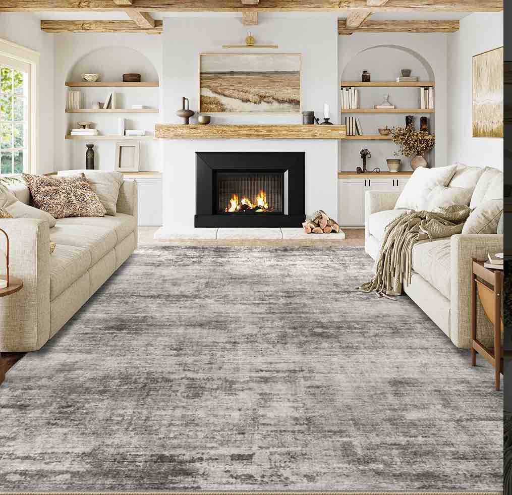 berthmeer 6'x9' abstract area rugs for living room bedroom dining room farmhouse contemporary rugs machine washable non-slip, black gray