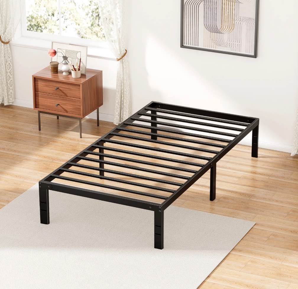 ZUNMOS 14 Inches Twin Bed Frame, Heavy Duty Metal Platform with Storage Space Under Frame, No Box Spring Needed Twin Size Bed Frame, Black